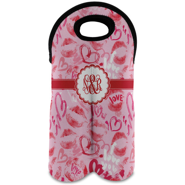 Custom Lips n Hearts Wine Tote Bag (2 Bottles) (Personalized)
