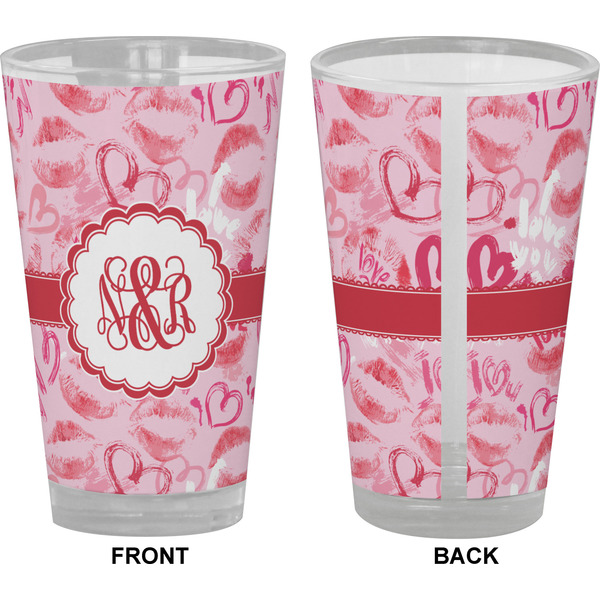 Lips n Hearts Pint Glass - Full Color - Front & Back Views