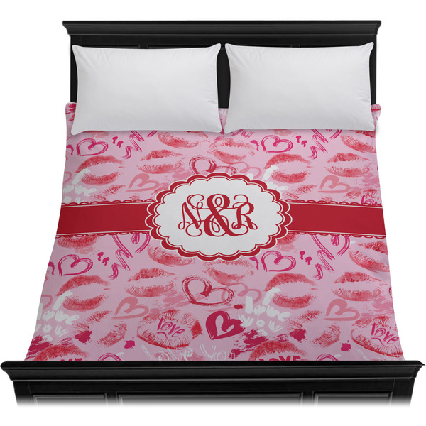 Lips n Hearts Duvet Cover - Queen - On Bed - No Prop