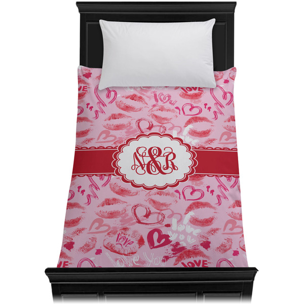 Lips n Hearts Duvet Cover - Twin - On Bed - No Prop