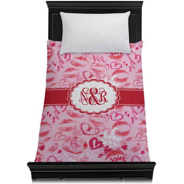 Lips n Hearts Duvet Cover - Twin XL - On Bed - No Prop