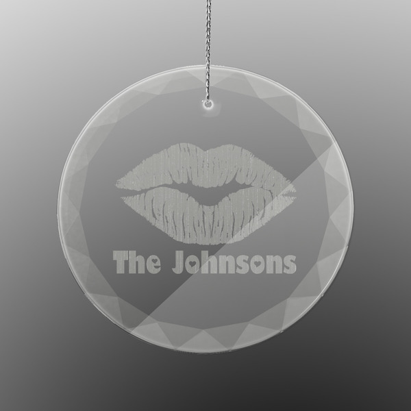 Custom Lips n Hearts Engraved Glass Ornament - Round (Personalized)