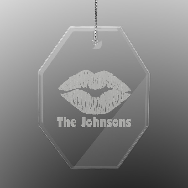 Custom Lips n Hearts Engraved Glass Ornament - Octagon (Personalized)