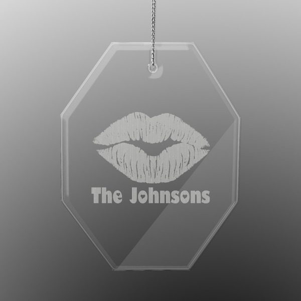 Lips n Hearts Engraved Glass Ornaments - Octagon