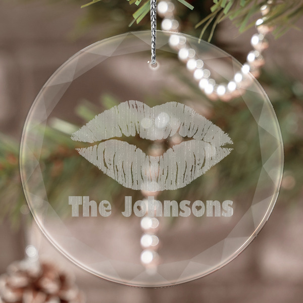 Custom Lips n Hearts Engraved Glass Ornament (Personalized)