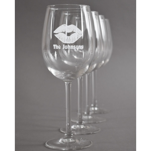 Custom Lips n Hearts Wine Glasses (Set of 4) (Personalized)