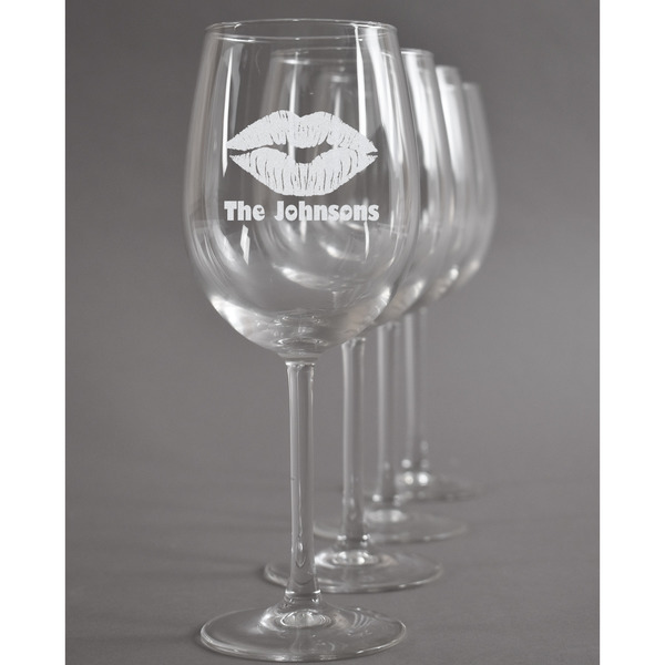 Custom Lips n Hearts Wine Glasses (Set of 4) (Personalized)