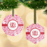 Lips n Hearts Flat Glass Ornament w/ Couple's Names