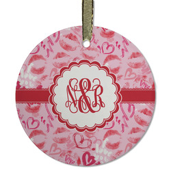 Lips n Hearts Flat Glass Ornament - Round w/ Couple's Names