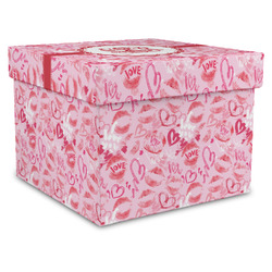 Lips n Hearts Gift Box with Lid - Canvas Wrapped - X-Large (Personalized)