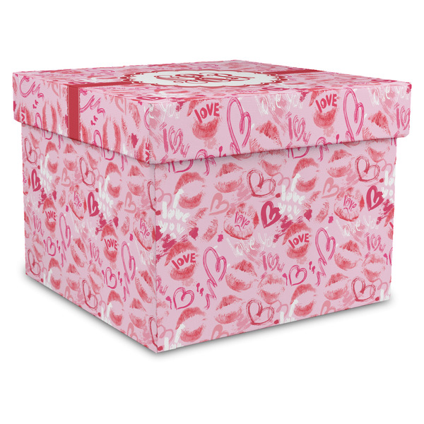 Custom Lips n Hearts Gift Box with Lid - Canvas Wrapped - X-Large (Personalized)