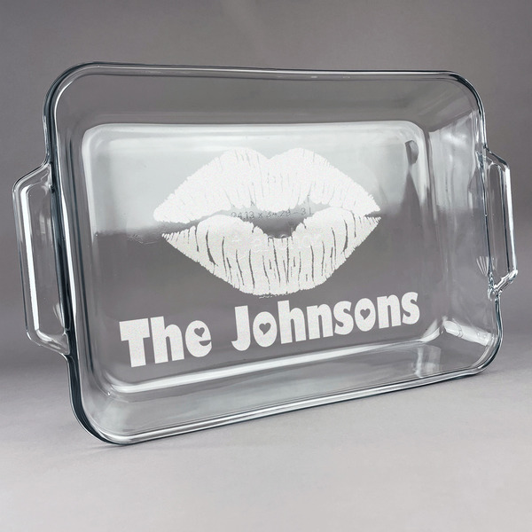 Custom Lips n Hearts Glass Baking Dish with Truefit Lid - 13in x 9in (Personalized)