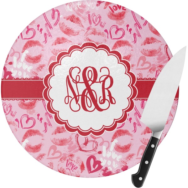 Custom Lips n Hearts Round Glass Cutting Board - Medium (Personalized)