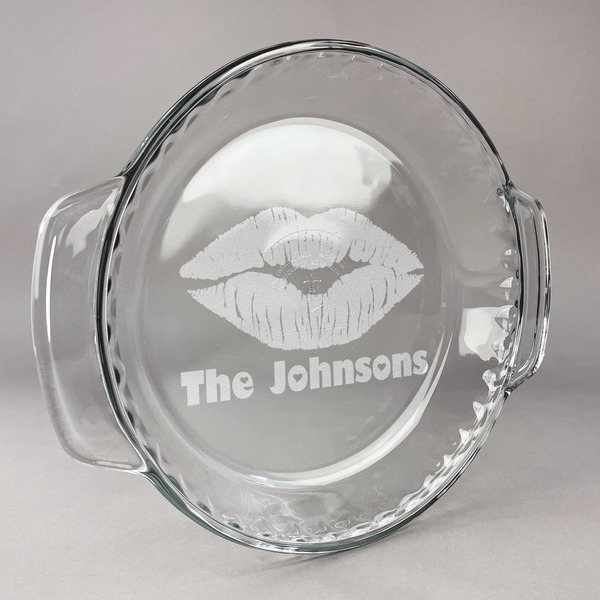 Custom Lips n Hearts Glass Pie Dish - 9.5in Round (Personalized)