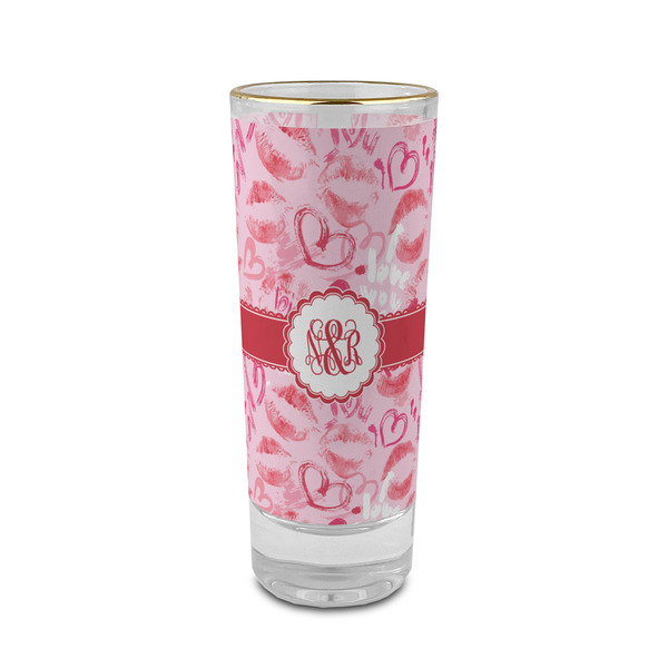 Custom Lips n Hearts 2 oz Shot Glass - Glass with Gold Rim (Personalized)