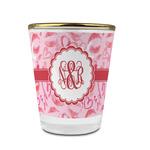 Lips n Hearts Glass Shot Glass - 1.5 oz - with Gold Rim - Set of 4 (Personalized)