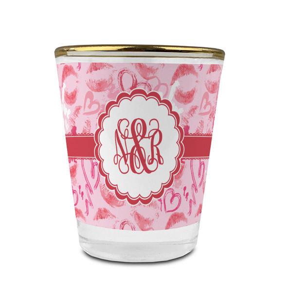 Lips n Hearts Glass Shot Glass - With gold rim - FRONT