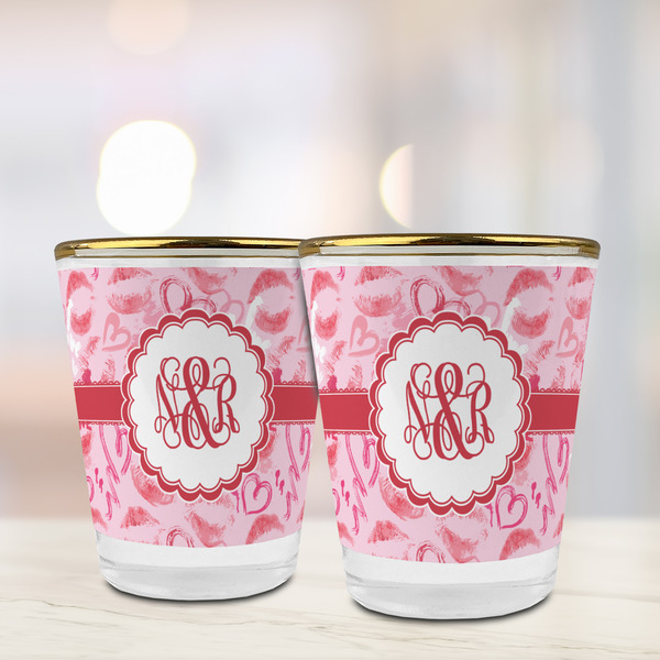 Lips n Hearts Glass Shot Glass - with gold rim - LIFESTYLE