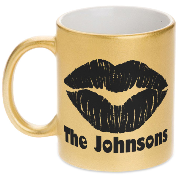 Custom Lips n Hearts Metallic Gold Mug (Personalized)