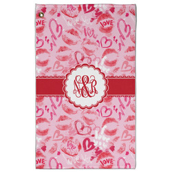 Lips n Hearts Golf Towel - Poly-Cotton Blend w/ Couple's Names
