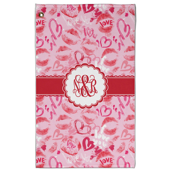 Custom Lips n Hearts Golf Towel - Poly-Cotton Blend - Large w/ Couple's Names