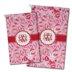 Lips n Hearts Golf Towel - Poly-Cotton Blend w/ Couple's Names