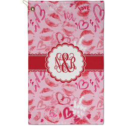 Lips n Hearts Golf Towel - Poly-Cotton Blend - Small w/ Couple's Names
