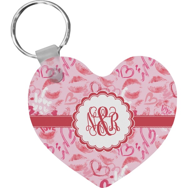 Custom Lips n Hearts Heart Plastic Keychain w/ Couple's Names
