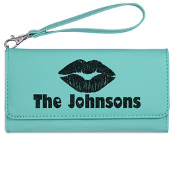 Lips n Hearts Ladies Leatherette Wallet - Laser Engraved- Teal (Personalized)