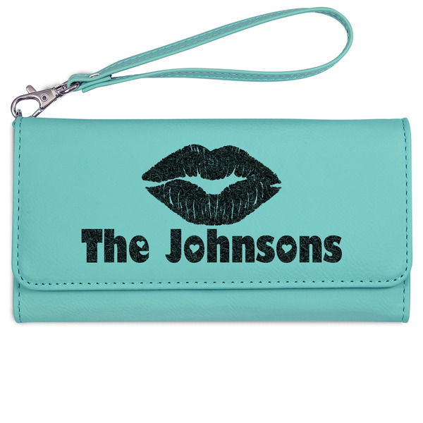 Lips n Hearts Ladies Wallet - Leather - Teal - Front View