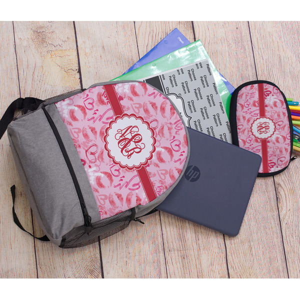 Lips n Hearts Large Backpack - Gray - With Stuff