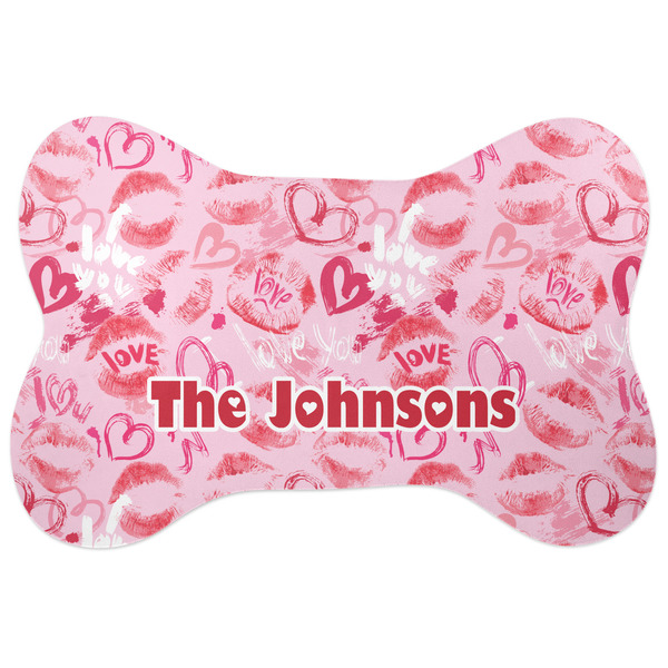 Custom Lips n Hearts Bone Shaped Dog Food Mat (Large) (Personalized)