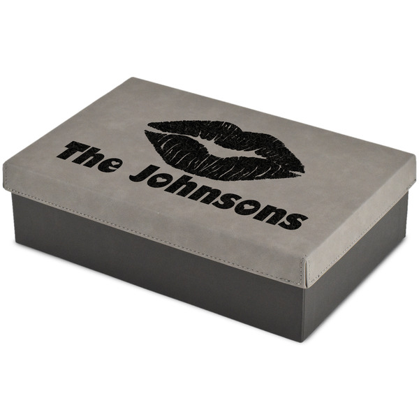 Custom Lips n Hearts Large Gift Box w/ Engraved Leather Lid (Personalized)