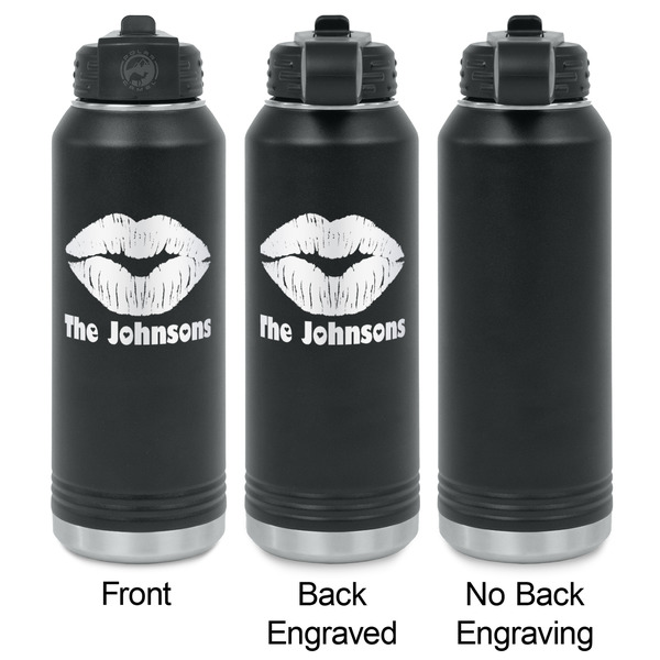 Lips n Hearts Laser Engraved Water Bottles - 2 Styles - Front & Back View