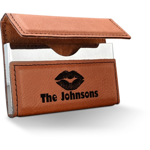 Custom Lips n Hearts Leatherette Business Card Holder - Single Sided (Personalized)