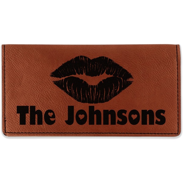 Custom Lips n Hearts Leatherette Checkbook Holder - Double Sided (Personalized)