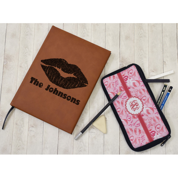 Lips n Hearts Leather Sketchbook - Small - Single Sided - In Context