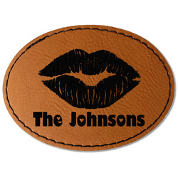 Lips n Hearts Faux Leather Iron On Patch - Oval (Personalized)