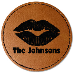 Lips n Hearts Faux Leather Iron On Patch - Round (Personalized)