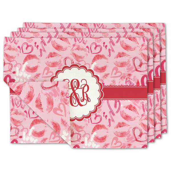 Custom Lips n Hearts Double-Sided Linen Placemat - Set of 4 w/ Couple's Names