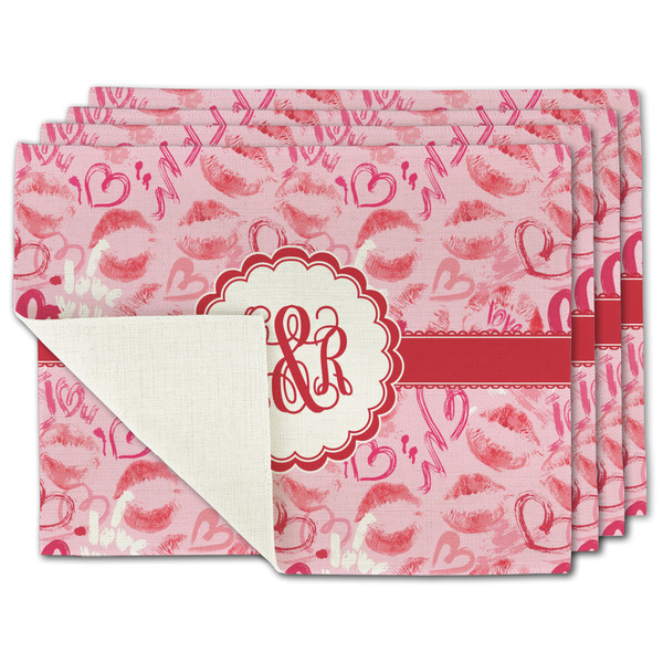 Custom Lips n Hearts Single-Sided Linen Placemat - Set of 4 w/ Couple's Names