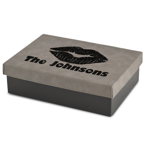 Custom Lips n Hearts Medium Gift Box w/ Engraved Leather Lid (Personalized)