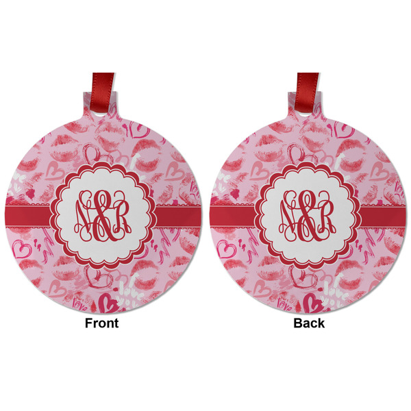 Lips n Hearts Metal Ball Ornament - Front and Back