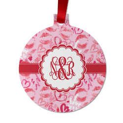 Lips n Hearts Metal Ball Ornament - Double Sided w/ Couple's Names