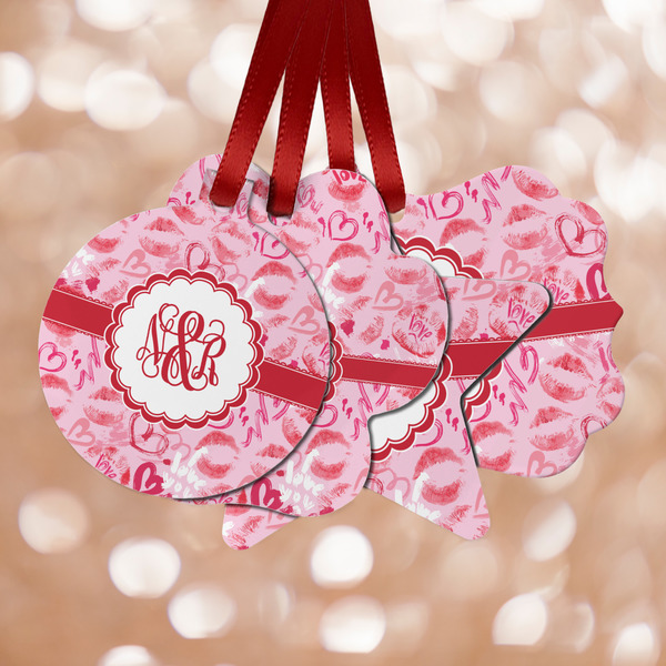 Custom Lips n Hearts Metal Ornaments - Double Sided w/ Couple's Names