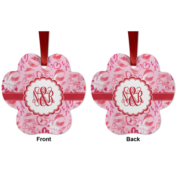 Lips n Hearts Metal Paw Ornament - Front and Back