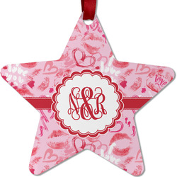 Lips n Hearts Metal Star Ornament - Double Sided w/ Couple's Names