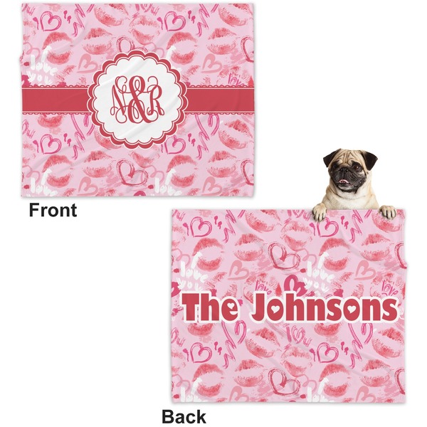 Lips n Hearts Microfleece Dog Blanket - Large- Front & Back