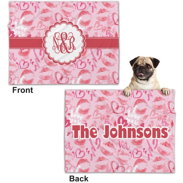 Lips n Hearts Microfleece Dog Blanket - Regular - Front & Back