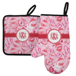 Lips n Hearts Left Oven Mitt & Pot Holder Set w/ Couple's Names